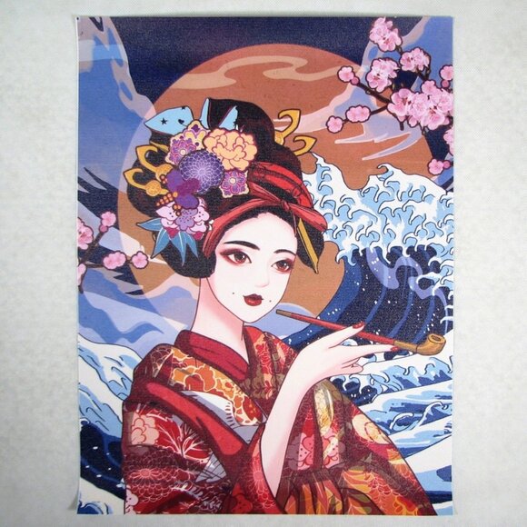 Japanese Art Prints Unframed Lot of 4 Colorful Heavy Canvas 12" X 16" Cryuwox - Picture 7 of 11